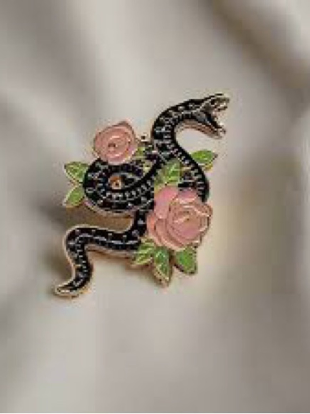 New Black Snake Serpent in Pink Flowers Enamel Pin